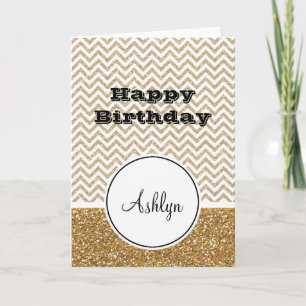 Guld Glam Faux Glitter Chevron Kort