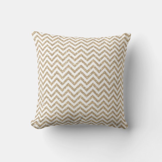 Guld Glam Faux Glitter Chevron Kudde (Framsida)