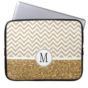Guld Glam Faux Glitter Chevron Laptop Sleeve