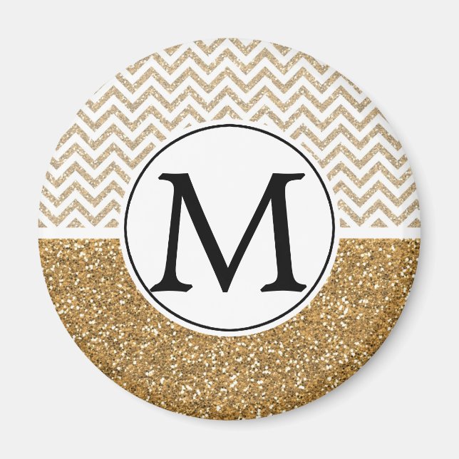 Guld Glam Faux Glitter Chevron Magnet (Framsidan)