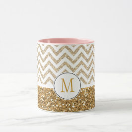 Guld Glam Faux Glitter Chevron Mugg
