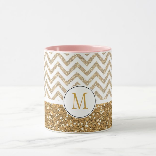 Guld Glam Faux Glitter Chevron Mugg (Center)