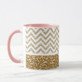 Guld Glam Faux Glitter Chevron Mugg