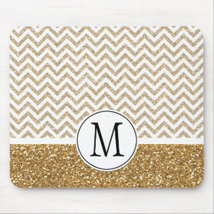 Guld Glam Faux Glitter Chevron Musmatta