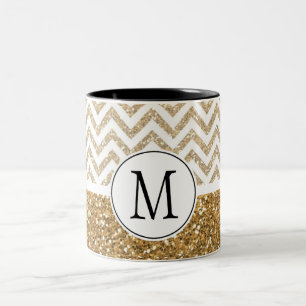 Guld Glam Faux Glitter Chevron Två-Tonad Mugg