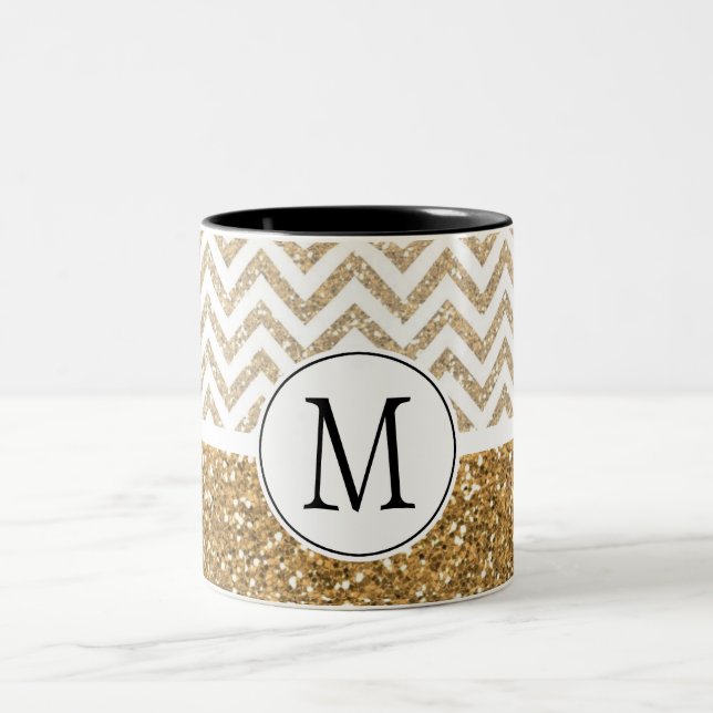 Guld Glam Faux Glitter Chevron Två-Tonad Mugg (Center)