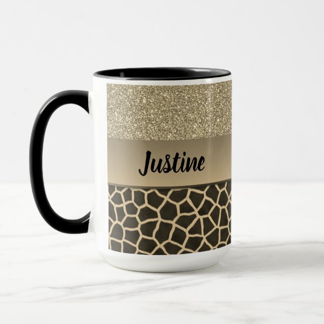 Guld Glam Giraffe Print Mugg (Vänster)