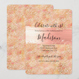 Guld Glam Girly Peach Rosa Leopard Skriv ut Inbjudningar