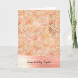 Guld Glam Girly Peach Rosa Leopard Skriv ut Kort