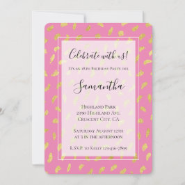 Guld Glam Girly Rosa Abstrakt Birthday Inbjudningar