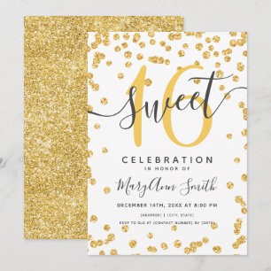 Guld Glam Glitter Confetti 16:e födelsedagen Inbjudningar