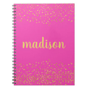 Guld Glam Glitter Confetti   SHOCK ROSA SPIRAL Anteckningsbok