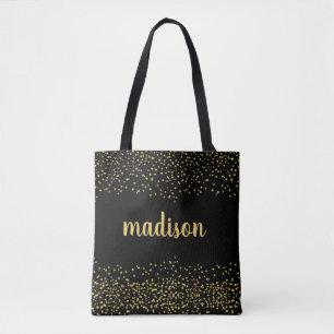 Guld Glam Glitter Confetti   Svart Personlig Tygkasse