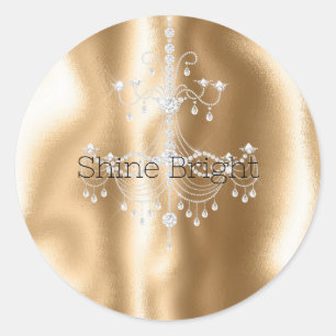 Guld Glam Glitter Diamond Chandelier Runt Klistermärke