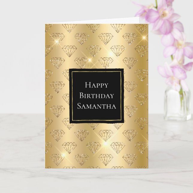 Guld Glam Glitter Diamonds Birthday Kort (Orkide)