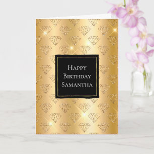 Guld Glam Glitter Diamonds Birthday Kort