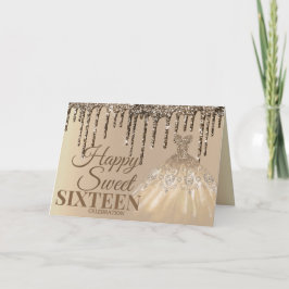 Guld Glam Glitter Drips Spark Sweet 16 Birthday Kort