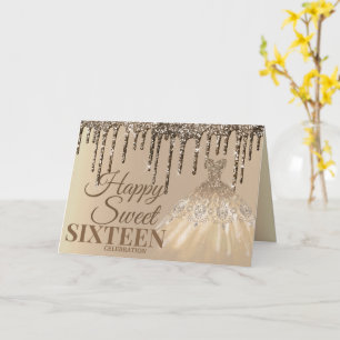 Guld Glam Glitter Drips Spark Sweet 16 Birthday Kort