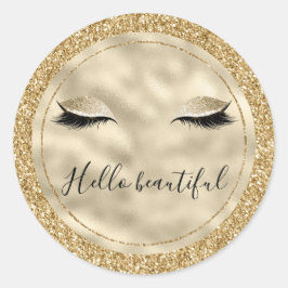 Guld Glam Glitter Girly Eyelash personlig Runt Klistermärke