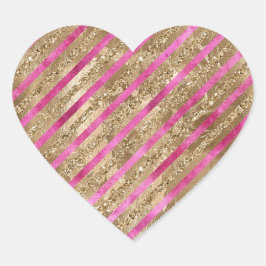 Guld Glam Glitter Girly Rosa Rand Hjärtformat Klistermärke