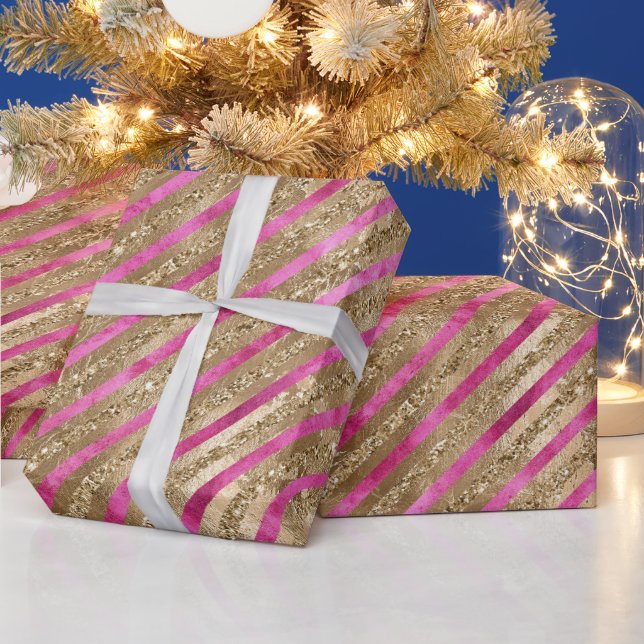 Guld Glam Glitter Girly Rosa Rand Presentpapper (Helgdagar)