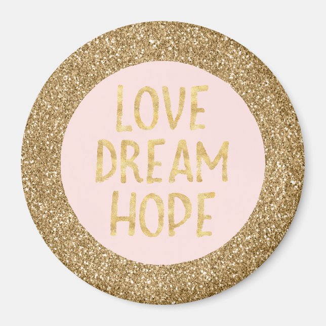 Guld Glam Glitter Gnistra Glitz Kärlek Dream Hope Magnet (Framsidan)