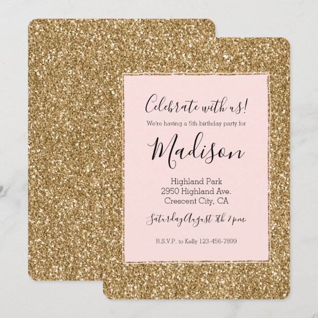 Guld Glam Glitter Inbjudningar (Fram/baksida)