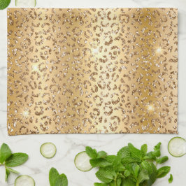 Guld Glam Glitter Leopard Kökshandduk