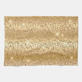 Guld Glam Glitter Leopard Kökshandduk