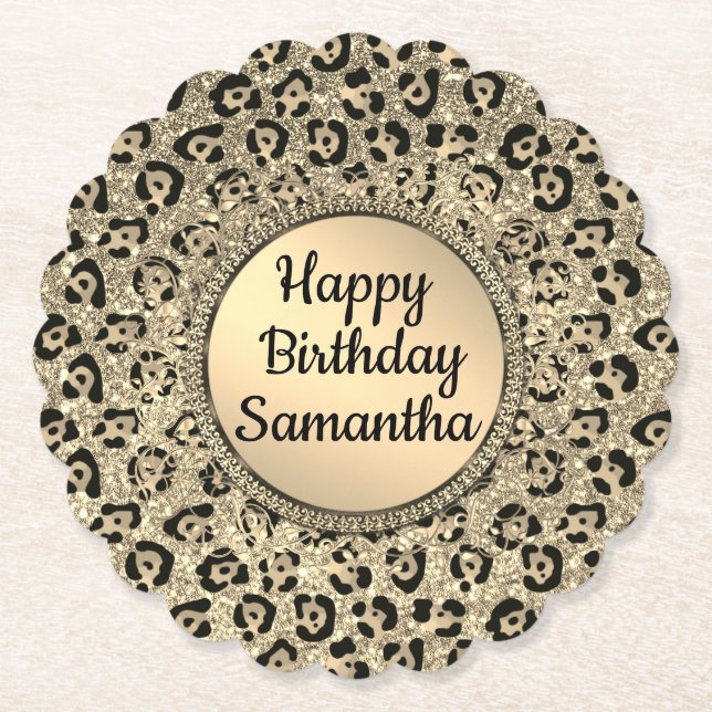 Guld Glam Glitter Leopardtryck Papper Coaster Underlägg Papper (Framsida)