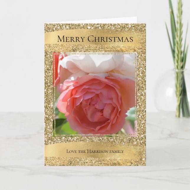 Guld Glam Glitter Personlig Photo Kort (Framsida)