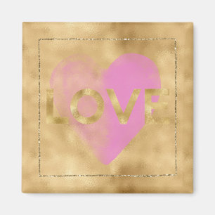 Guld Glam Glitter Rosa Heart Kärlek Magnet