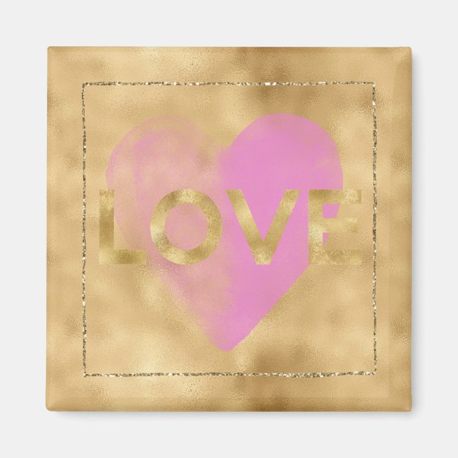Guld Glam Glitter Rosa Heart Kärlek Magnet (Framsidan)
