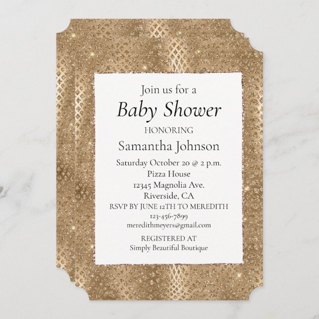 Guld Glam Glitter Snake Skin Inbjudningar (Fram/baksida)