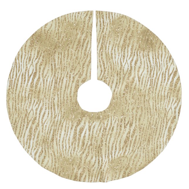 Guld Glam Glitter Zebra tryck Julgransmatta Borstad Polyester (Framsidan)