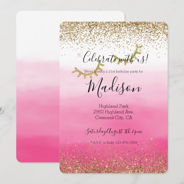Guld Glam Glittrig Glitter Ögonfransar Inbjudningar (Fram/baksida)