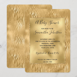 Guld Glam Glitz Zebra tryck Baby Shower Inbjudningar