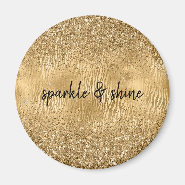 Guld Glam Glitz Zebra tryck Faux Glitter Magnet (Framsidan)