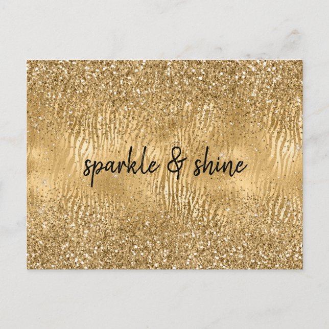 Guld Glam Glitz Zebra tryck Faux Glitter Vykort (Framsida)