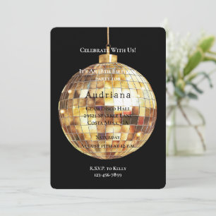 Guld Glam Glitzy Disco Boll Birthday Inbjudningar