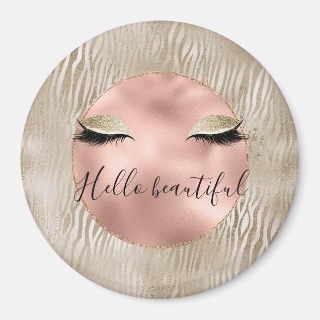 Guld Glam Glitzy Eyelaska Zebra tryck Magnet (Framsidan)