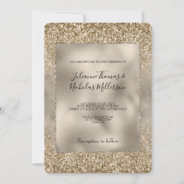Guld Glam Glitzy Glitter Bröllop Inbjudningar