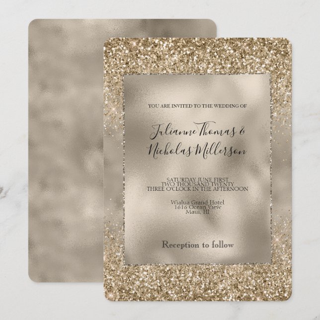 Guld Glam Glitzy Glitter Bröllop Inbjudningar (Fram/baksida)