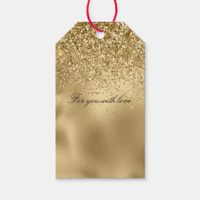 Guld Glam Glitzy Glitter Gnistra Presentetikett (Framsidan)