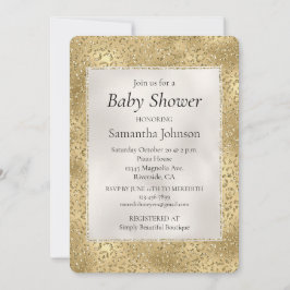 Guld Glam Glitzy Glitter Leopard Baby Shower Inbjudningar