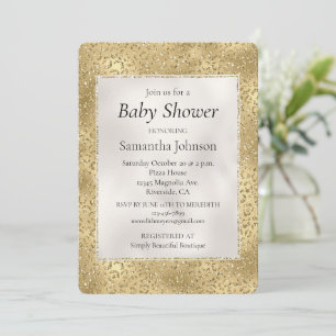 Guld Glam Glitzy Glitter Leopard Baby Shower Inbjudningar