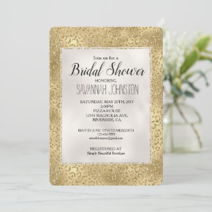 Guld Glam Glitzy Glitter Leopard Print Möhippa Inbjudningar
