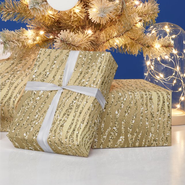 Guld Glam Glitzy Glitter Zebra tryck   Presentpapper (Helgdagar)
