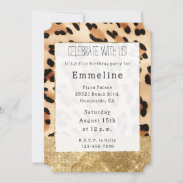 Guld Glam Gnistra Cream Leopard Inbjudningar