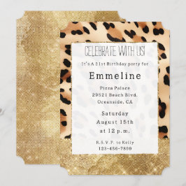 Guld Glam Gnistra Cream Leopard Inbjudningar